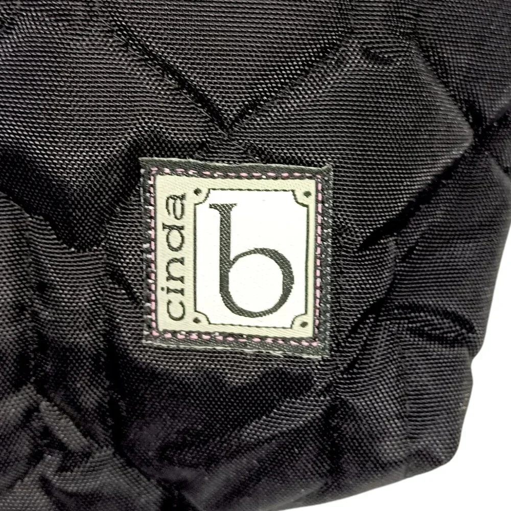 CINDA B- Jet Set Black-Tote-Purse-Shoulder Bag-Quilted Pattern-Black-White - Picture 5 of 10